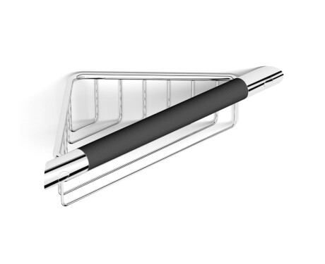 Corner basket / chrome / with a black non-slip handle