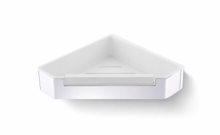 Corner basket 22x22x5.5 with drawstring / polished steel / white plastic insert
