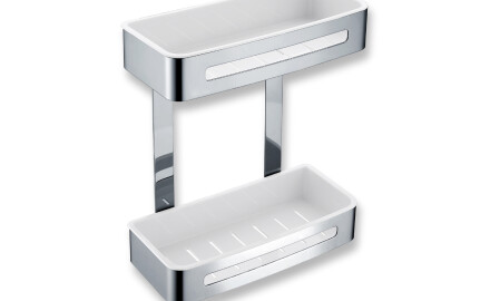 Double basket / polished steel / white plastic inserts