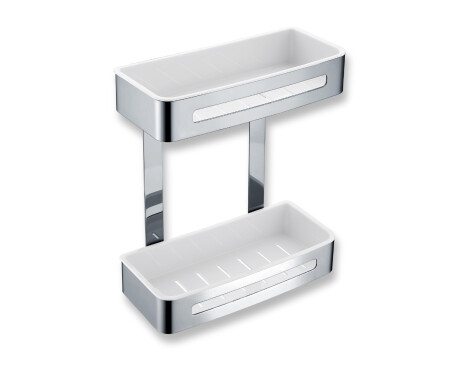 Double basket / polished steel / white plastic inserts