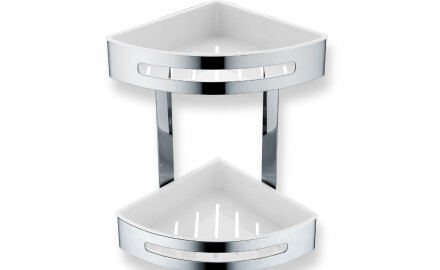 Double corner bin / polished steel / white plastic liners