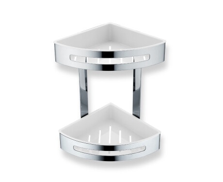 Double corner bin / polished steel / white plastic liners