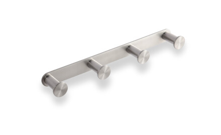 Wide rail – 4 towel hooks / brushed steel