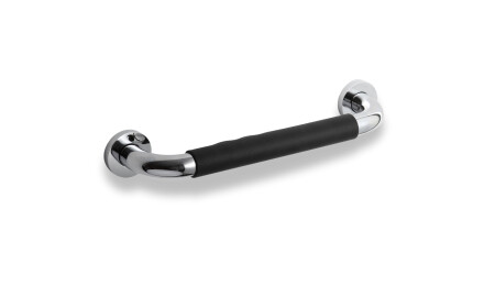 Bathroom grab rail, Ø25, straight, 30 / non-slip black cap / chrome