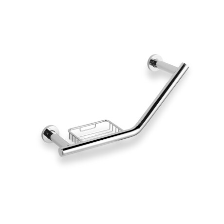 Angled bathroom towel rail, Ø25, with basket / chrome #1
