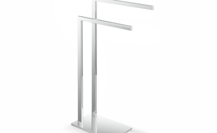 Towel rack for 2 towels / rectangular profile and base / polished steel