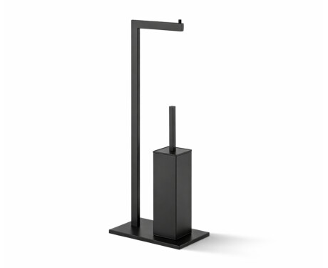 Toilet paper and toilet brush holder / rectangular profile and base / matt black