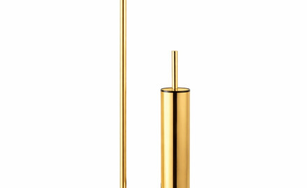 Toilet paper and toilet brush holder / round profile and base / glossy gold