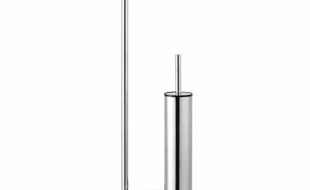 Toilet paper and toilet brush holder / round profile and base / polished steel