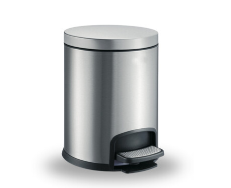 PREMIUM round 5 L pedal bin, soft-close / satin stainless steel