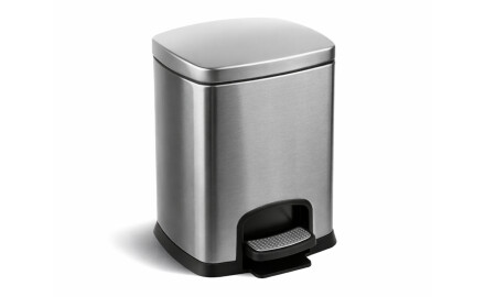 PREMIUM rectangular 5-litre pedal bin, soft-close / satin-finish stainless steel