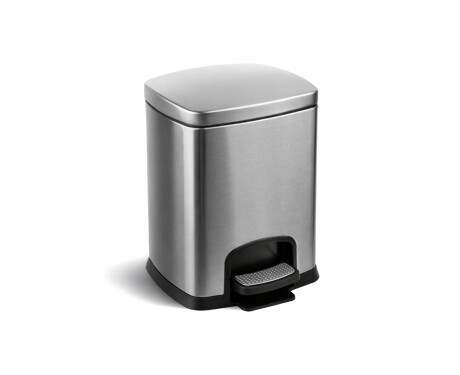 PREMIUM rectangular 5-litre pedal bin, soft-close / satin-finish stainless steel