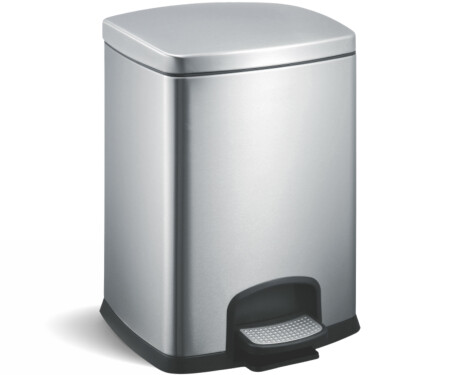 PREMIUM rectangular pedal bin, 12 L, soft-close / satin-finish stainless steel