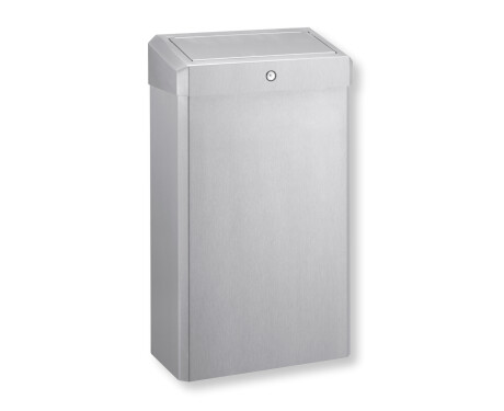 30-litre waste bin with hinged lid, R1 series / brushed stainless steel