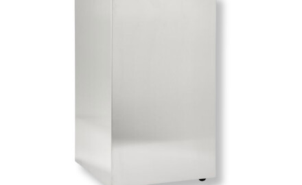 60-litre square under-counter waste bin on castors / brushed stainless steel