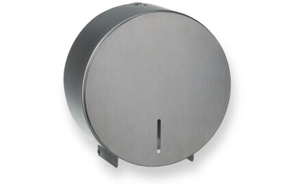 Round toilet roll holder for rolls up to Ø 19 cm – R1 series / brushed stainless steel