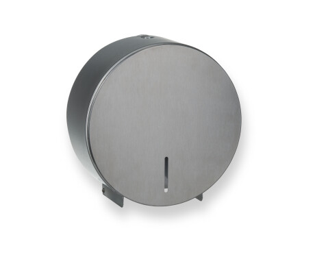 Round toilet roll holder for rolls up to Ø 19 cm – R1 series / brushed stainless steel