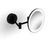 3x magnifying make-up mirror, round, with LED lighting (warm/cool colour), tiltable, double-jointed arm / matt black