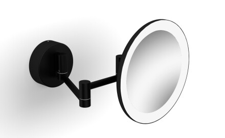 3x magnifying make-up mirror, round, with LED lighting (warm/cool colour), tiltable, double-jointed arm / matt black