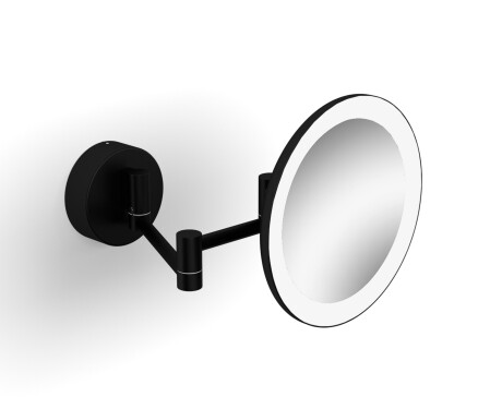 3x magnifying make-up mirror, round, with LED lighting (warm/cool colour), tiltable, double-jointed arm / matt black