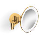 3x magnifying make-up mirror, round, with LED lighting (warm/cool colour), tiltable, double-jointed arm / glossy gold