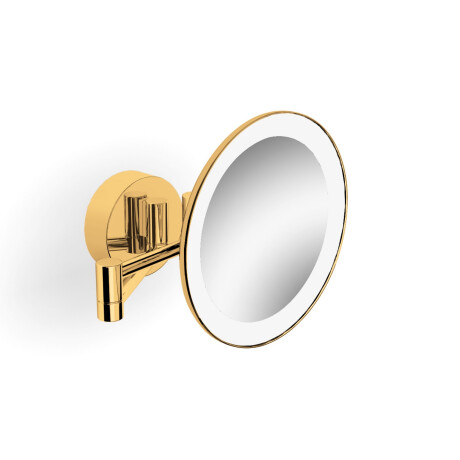 3x magnifying make-up mirror, round, with LED lighting (warm/cool colour), tiltable, double-jointed arm / glossy gold #1