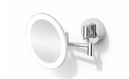 3x magnifying make-up mirror, round, with LED backlighting, smooth light colour adjustment, tiltable, double-jointed arm / chrome