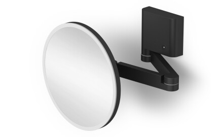 5x magnifying make-up mirror, round, with LED backlighting, smooth light colour adjustment, tiltable, double-jointed arm / matt black
