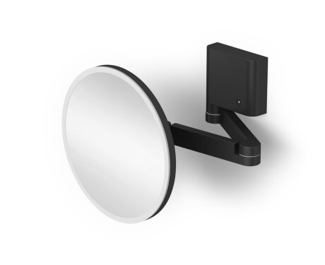 5x magnifying make-up mirror, round, with LED backlighting, smooth light colour adjustment, tiltable, double-jointed arm / matt black