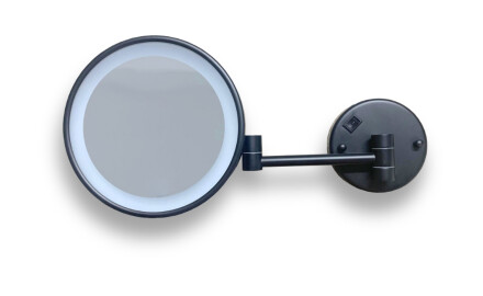 3x magnifying make-up mirror, round, with neutral-colour LED lighting, tiltable, double-jointed arm / matt black