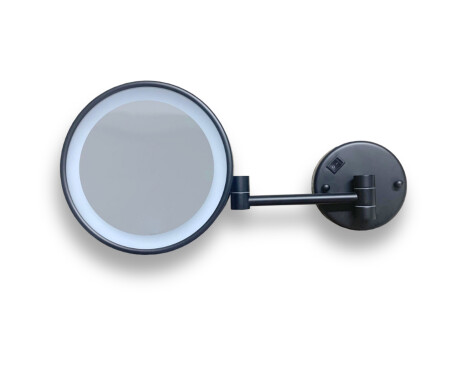 3x magnifying make-up mirror, round, with neutral-colour LED lighting, tiltable, double-jointed arm / matt black