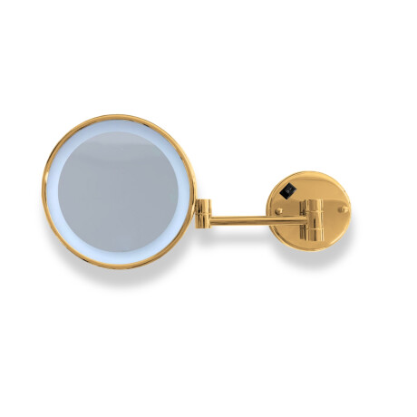 3x magnifying make-up mirror, round, with neutral-colour LED lighting, tiltable, double-jointed arm / glossy gold #1