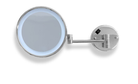 3x magnifying make-up mirror, round, with neutral-colour LED lighting, tiltable, double-jointed arm / chrome