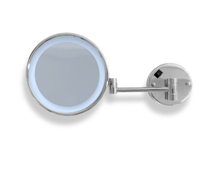 3x magnifying make-up mirror, round, with neutral-colour LED lighting, tiltable, double-jointed arm / chrome