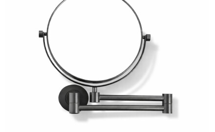 Make-up mirror – straight / 3x magnification, round, tilting, double-jointed arm / matt black