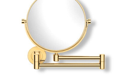 Make-up mirror – straight / 3x magnification, round, tilting, double-jointed arm / glossy gold