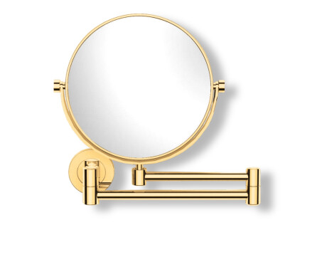 Make-up mirror – straight / 3x magnification, round, tilting, double-jointed arm / glossy gold