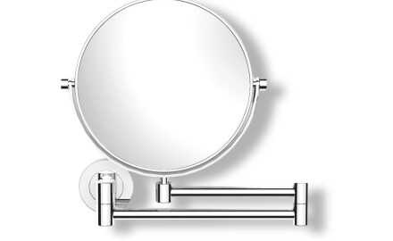 Make-up mirror – straight / 3x magnification, round, tilting, double-jointed arm / chrome