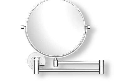 Make-up mirror – straight / 5x magnification, round, tilting, double-jointed arm / chrome