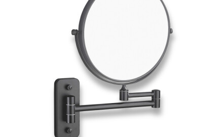 Make-up mirror – straight / 3x magnification, round, tilting, double-jointed arm / matt black