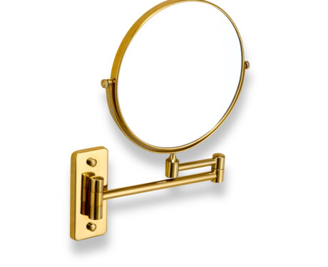 Make-up mirror – straight / 3x magnification, round, tilting, double-jointed arm / glossy gold