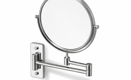 Make-up mirror – straight / 3x magnification, round, tilting, double-jointed arm / chrome