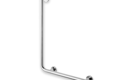 Support handrail for people with disabilities, Ø32 STANDARD type L, 55 x 77 (right-hand) / polished stainless steel
