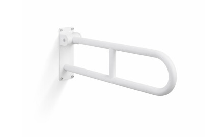 Support handrail for people with disabilities, Ø32, curved, tilting, STANDARD – 60 cm / stainless steel, matt white