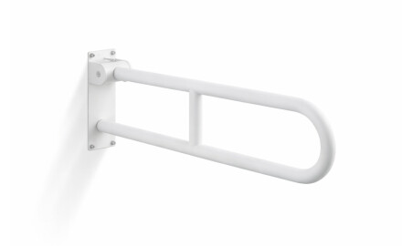 Support handrail for people with disabilities, Ø32, curved, tilting, STANDARD – 70 cm / stainless steel, matt white