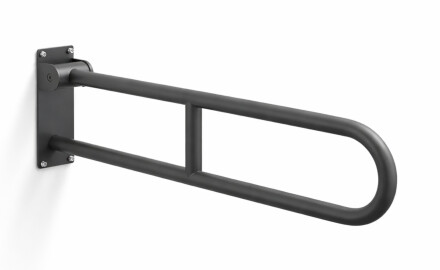 Support handrail for people with disabilities, Ø32, curved, tilting, STANDARD – 80 cm / matt black stainless steel