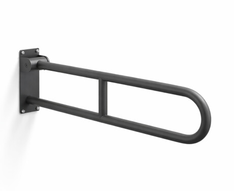 Support handrail for people with disabilities, Ø32, curved, tilting, STANDARD – 80 cm / matt black stainless steel