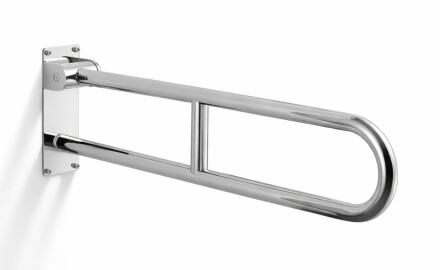 Support handrail for people with disabilities, Ø32, curved, tilting, STANDARD – 80 cm / polished stainless steel