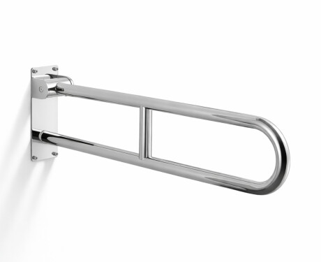Support handrail for people with disabilities, Ø32, curved, tilting, STANDARD – 80 cm / polished stainless steel