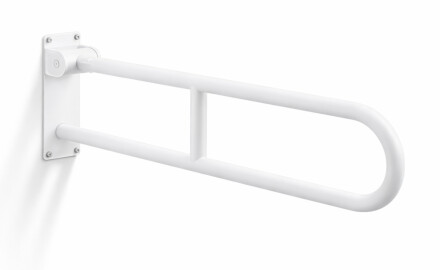 Support handrail for people with disabilities, Ø32, curved, tilting, STANDARD – 80 cm / stainless steel, matt white